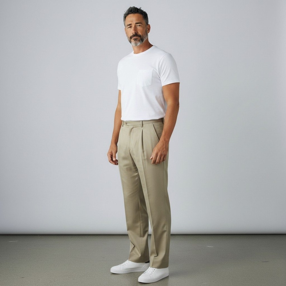 Tommy Bahama Relax Pants 40 Khaki Green 100% Silk Pleated Straight Leg Trousers